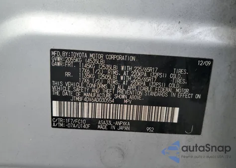 2010 Toyota Rav4 из США, поврежденный, VIN JTMBF4DV6AD030554